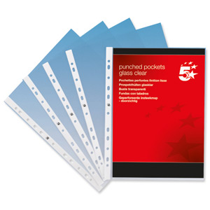 5 Star Punched Pocket Polypropylene Top-opening 80 Micron A4 Clear [Pack 100] Ident: 234F