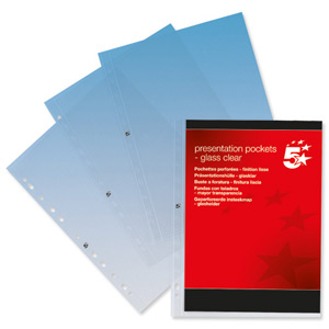 5 Star Presentation Punched Pocket Polypropylene Top-opening 120 Micron A4 Clear [Pack 10] Ident: 233D
