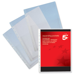 5 Star Expanding Punched Pocket PVC Top Flap 200 Micron A4 Clear [Pack 10]