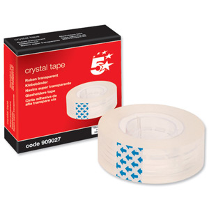 5 Star Crystal Tape Roll Easy-tear Permanent Secure 19mm x 33m Ident: 358E