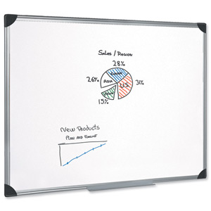 5 Star Whiteboard Drywipe Magnetic with Pen Tray and Aluminium Trim W1800xH1200mm Ident: 261C
