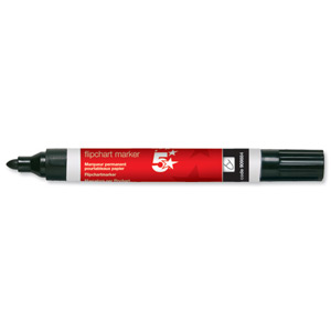 5 Star Flipchart Marker Pen Water-based Line Width 2.0mm Black [Pack 12] Ident: 98B