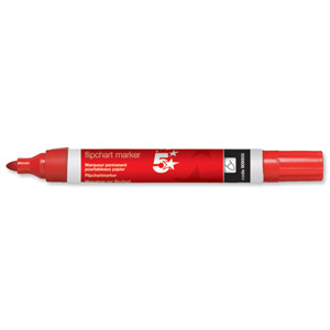 5 Star Flipchart Marker Pen Water-based Line Width 2.0mm Red [Pack 12] Ident: 98B