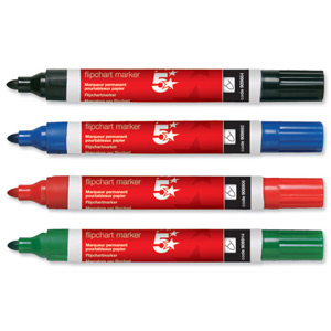 5 Star Flipchart Marker Pen Water-based Line Width 2.0mm Assorted [Pack 4] Ident: 98B