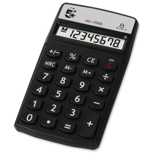 5 Star Calculator Handheld 8 Digit 3 Key Memory Battery-power W56xD100xH8mm Ref HH8D Ident: 661D