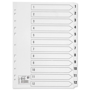 5 Star Index 230 micron Card with Clear Mylar Tabs 1-12 A4 White
