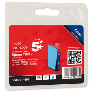 5 Star Compatible Inkjet Cartridge Page Life 250pp Cyan [Epson T061240 Alternative]