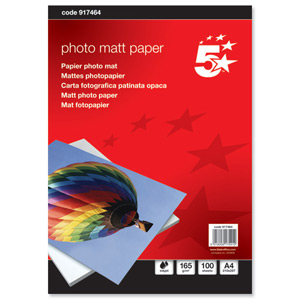 5 Star Inkjet Paper Matt 165gsm A4 White [100 Sheets] Ident: 784C