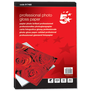 5 Star Photo Inkjet Paper Gloss 265gsm A4 White [50 Sheets]