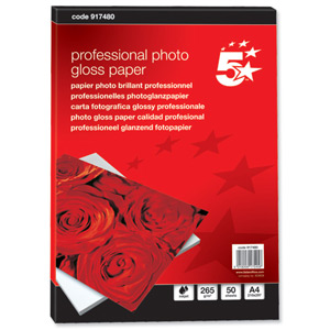 5 Star Photo Inkjet Paper Gloss 265gsm A4 White [50 Sheets] Ident: 784B