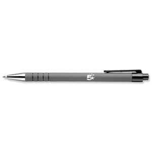 5 Star Ballpoint Pen Retractable Soft Grip Medium 1.0mm Tip 0.5mm Line Black [Pack 12] Ident: 81E