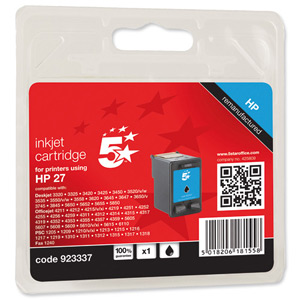 5 Star Compatible Inkjet Cartridge Page Life 220pp Black [HP No. 27 C8727A Alternative] Ident: 808B