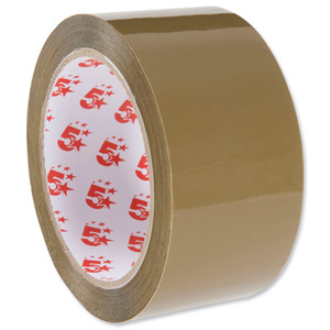 5 Star Packaging Tape Low Noise Polypropylene 50mm x 66m Buff [Pack 6]