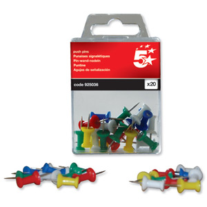 5 Star Push Pins Assorted Opaque [Pack 20] Ident: 363B