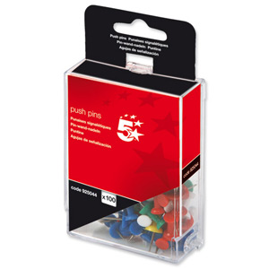 5 Star Push Pins Assorted Opaque [Pack 100] Ident: 363B