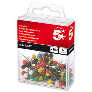 5 Star Map Pins 5mm Head Assorted [Pack 100] Ident: 363D