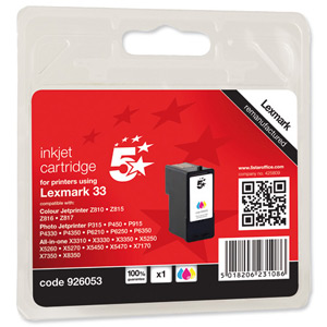 5 Star Compatible Inkjet Cartridge Page Life 190pp Colour [Lexmark No. 33 018C01033E Alternative]