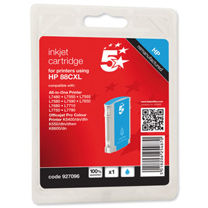 5 Star Compatible Inkjet Cartridge Page Life 1200pp Cyan [HP No. 88XL C9391A Alternative]