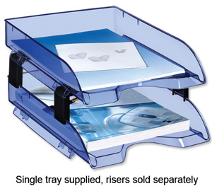 5 Star Letter Tray Self-stacking for 400 Sheets W260xD345xH64mm Transparent Blue