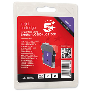 5 Star Compatible Inkjet Cartridge Page Life 450pp Black [Brother LC1100BK Alternative]