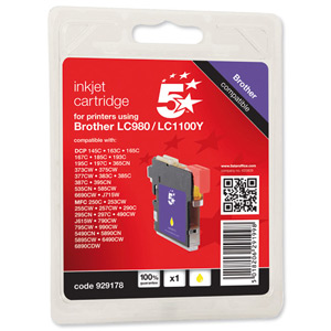 5 Star Compatible Inkjet Cartridge Page Life 325pp Yellow [Brother LC1100Y Alternative]