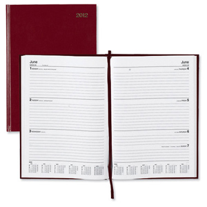 5 Star 2012 Diary Week to View Full Week on Two Pages 70gsm W210xH297mm A4 Red