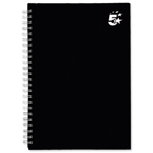 5 Star Notebook Wirebound Hard Cover Ruled 80gsm A5 Black [Pack 5] Ident: 33C