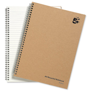 5 Star Notebook Wirebound Hard Cover Recycled 80gsm A4 Manilla [Pack 5] Ident: 33D
