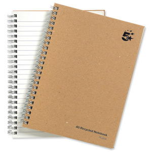 5 Star Notebook Wirebound Hard Cover Recycled 80gsm A5 Manilla [Pack 5] Ident: 33D