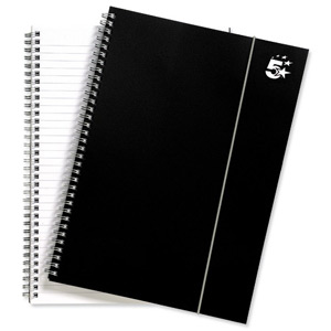 5 Star Notebook Wirebound Polypropylene Elasticated 80gsm A4 Black [Pack 6] Ident: 33B
