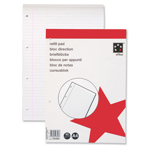 5 Star Refill Pad FSC Feint Headbound Ruled with Margin 60gsm 4-Hole Punched 80 Sheets A4 [Pack 10] Ident: 41C