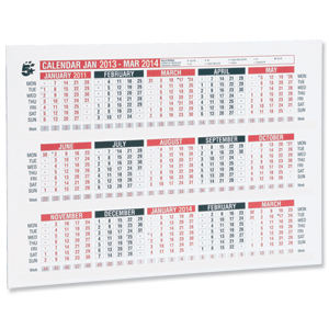 5 Star 2013 Wall or Desk Calendar Double-sided Contract Week Numbers 15 Months W297xH210mm A4