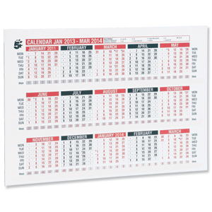 5 Star 2013 Wall or Desk Calendar Double-sided Contract Week Numbers 15 Months W297xH210mm A4 Ident: 315A