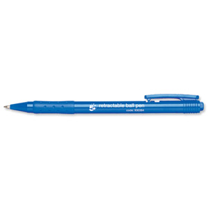 5 Star Ball Pen Retractable Medium 1.0mm Tip 0.7mm Line Blue [Pack 20]