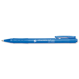 5 Star Ball Pen Retractable Medium 1.0mm Tip 0.7mm Line Blue [Pack 20] Ident: 80F