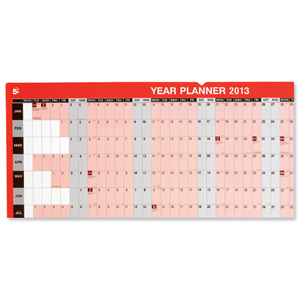5 Star 2013 Year Planner Laminated Mounted January to December Write-on Wipe-off W915xH610mm Ident: 317A