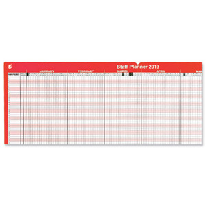 5 Star 2013 Staff Planner Laminated Mounted Write-on Wipe-off 40 Staff Monday to Friday W915xH610mm Ident: 316G