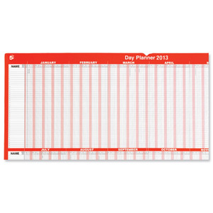 5 Star 2013 Day Planner Laminated Mounted 40 Staff 1st January 31st December W915xH610mm Ident: 316A