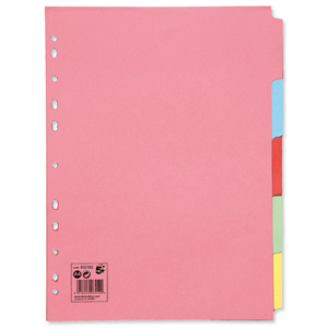 5 Star Subject Dividers Multipunched Manilla Board 5-Part A4 Assorted [Pack 10] Ident: 243B