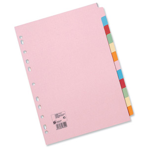 5 Star Subject Dividers Multipunched Manilla Board 12-Part A4 Assorted [Pack 10] Ident: 243B