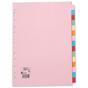 5 Star Subject Dividers Multipunched Manilla Board 15-Part A4 Assorted [Pack 10] Ident: 243B