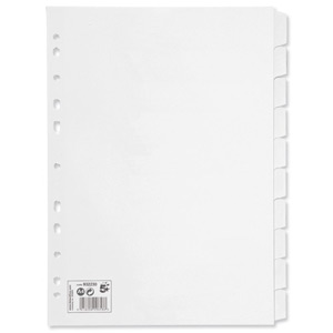 5 Star Subject Dividers Multipunched Manilla Card 10-Part A4 White [Pack 10] Ident: 243B
