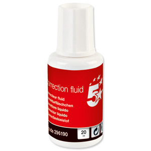 5 Star Correction Fluid Fast-drying with Integral Mixer Ball 20ml White [Pack 10] Ident: 113B