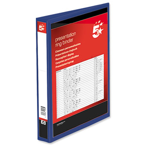 5 Star Presentation Ring Binder PVC 4 D-Ring 25mm Size A4 Blue [Pack 10] Ident: 222C