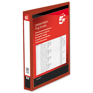 5 Star Presentation Ring Binder PVC 4 D-Ring 25mm Size A4 Red [Pack 10] Ident: 222C