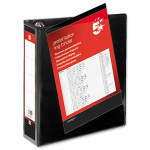 5 Star Presentation Ring Binder PVC 4 D-Ring 50mm Size A4 Black [Pack 10]