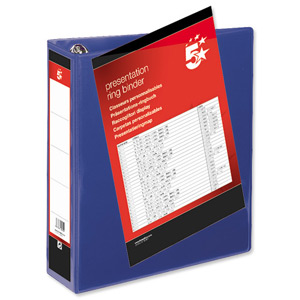 5 Star Presentation Ring Binder PVC 4 D-Ring 65mm Size A4 Blue [Pack 10]