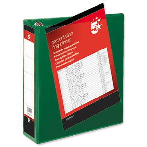 5 Star Presentation Ring Binder PVC 4 D-Ring 65mm Size A4 Green [Pack 10]