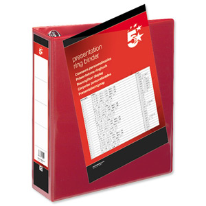 5 Star Presentation Ring Binder PVC 4 D-Ring 65mm Size A4 Red [Pack 10] Ident: 222C