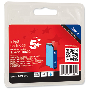 5 Star Compatible Inkjet Cartridge Cyan [Epson T08024011 Alternative]